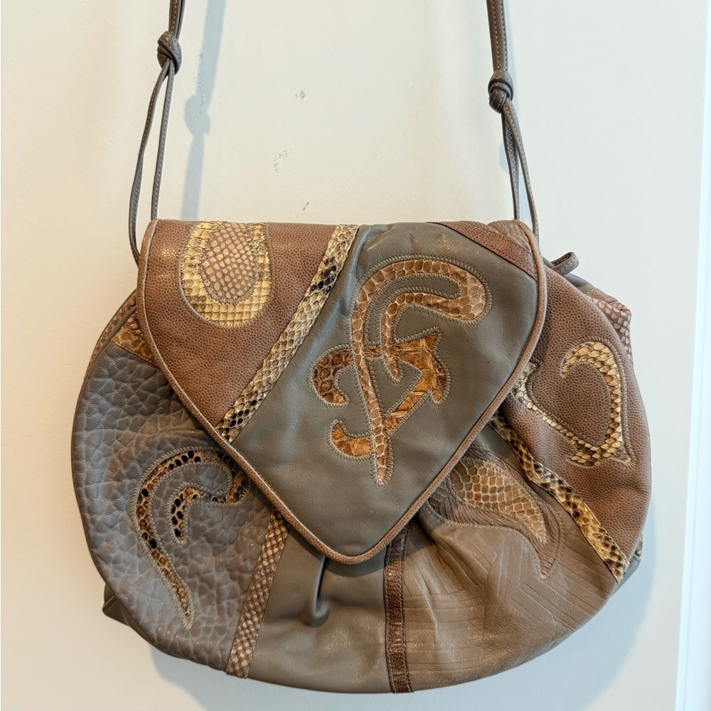 Vintage Sharif Leather Snakeskin Shoulder Bag